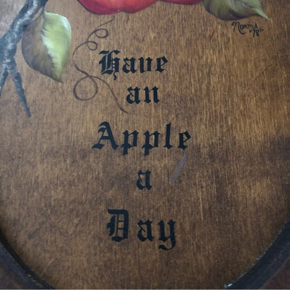 Vintage Hand Painted Artist Signed Wood Apple Wall Art - “Have an Apple a Day” - Picture 5 of 12